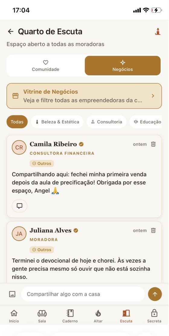 Vitrine de Negócios, dentro do Quarto de Escuta